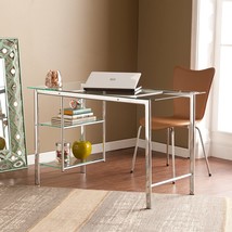 Sei Furniture Oslo Glass Writing Desk 47&quot; Wide - Two Fixed Shelves With Broad - £195.78 GBP