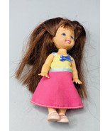Kelly Dolls Mattel Brunette 1994 Yellow Pink Dress 4-1/2&quot; Dollhouse Mini... - £8.98 GBP