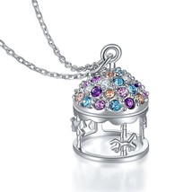 Multi-Color Merry-Go-Round CZ Locket Pendant Necklace 925 Sterling Silver 17.5 &quot; - £83.03 GBP