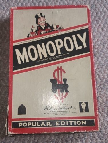 Primary image for VTG 1954 Monopoly Game Box With Pieces Money Houses Hotels No Board Popular Ed