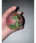 Vintage Enameled Metal Hanging Ornament Floral Design Flowers Christmas ... - £15.44 GBP