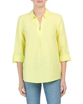 New Eillen Tracy Yellow Linen Career Top Blouse Tunic Size L $70 - £42.48 GBP