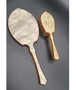 Antique Acwalite Pearl Handheld Mirror and Brush Mother of Pearl Bakelite - $65.10 CAD