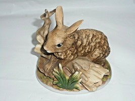 Homco Rabbit Figurine #1411 Rabbit Resting on a Hollow Log Figurine Ceramic Vtg - £9.10 GBP