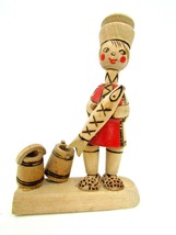 VTG  USSR Hand Carved Wooden Russian Boy With A Fish And Buckets - $24.75