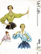Misses&#39; BLOUSE with RAGLAN SLEEVES Vtg 1952 McCall&#39;s Pattern 9026 Size 1... - $20.00