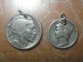 Vintage Antique Lot Of Mercury Dime + Buffalo Nickel Charms Pendant Necklaces - £7.97 GBP