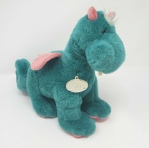12&quot; Vintage 1990 Gund Baby Teal &amp; Pink Dragon Stuffed Animal Plush Toy Lovey Tag - £58.81 GBP