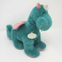 12&quot; VINTAGE 1990 GUND BABY TEAL &amp; PINK DRAGON STUFFED ANIMAL PLUSH TOY L... - £58.88 GBP