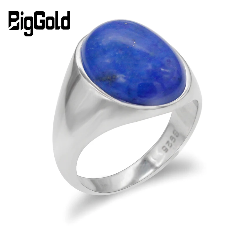 Lapis Lazuli Ring for Men 925 Sterling Silver With Oval Dark Blue Natural Stone  - £54.55 GBP