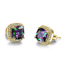 Colored Princess Crystal &amp; Cubic Zirconia 18K Gold-Plated Halo Stud Earrings - £11.18 GBP