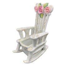 Vintage Porcelain Rocking Chair Planter Applied Flowers gold accents - $29.62