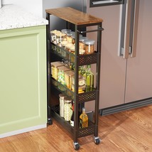 Slim Storage Cart 4 Tier Narrow Kitchen Rolling Cart On Wheels For, Laun... - $50.99