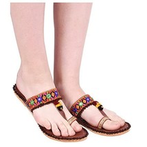 Womens Girls Kolhapuri Chappal Indian ethnic flat Jutti US Size 6-11 Brown ZAC - £23.98 GBP