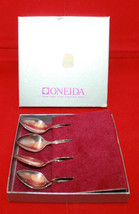 Vintage Oneida Community Set of 4 Small Demitasse Spoons Flowers Original Box - $33.28
