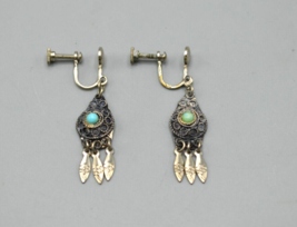 Feather Filigree Fish Screw Back Earrings 925 Sterling Silver Israel 1.75&quot; - £23.04 GBP