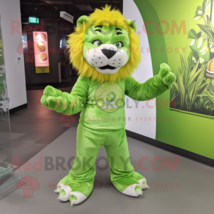 Lime Green Saber-Toothed Tiger mascot costume character dressed with a Flare Jea - $1,339.00