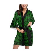 Green Leaves Short Kimono Robe Bridal Bridesmaid Wedding - £46.08 GBP