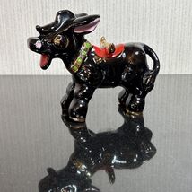 Vintage Redware Donkey Figurine Mid Century Black Pack Mule Made In Japa... - $23.98