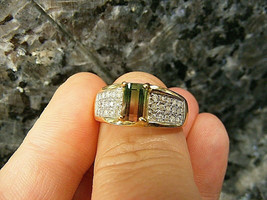 2Ct Lab Created Emerald Pink Green Tourmaline Diamond Ring 14k Yellow Gold Over - £110.29 GBP