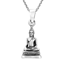 Intricately Detailed Meditating Buddha Sterling Silver Necklace - £23.78 GBP