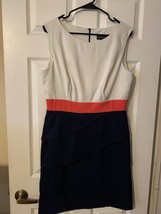 Connected Apparel Dress White, with Orange, and Navy Blue Women’s Size: 12 - £18.20 GBP