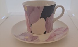 Mikasa China Vogue Coffee Tea Cup &amp; Saucer Set Back Purple White Floral ... - £17.22 GBP