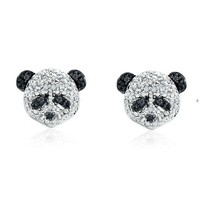 Ovale Noir &amp; Blanc Panda Tête Boucles D&#39;Oreilles 1/5CT Zircone Argent Sterling - £47.69 GBP