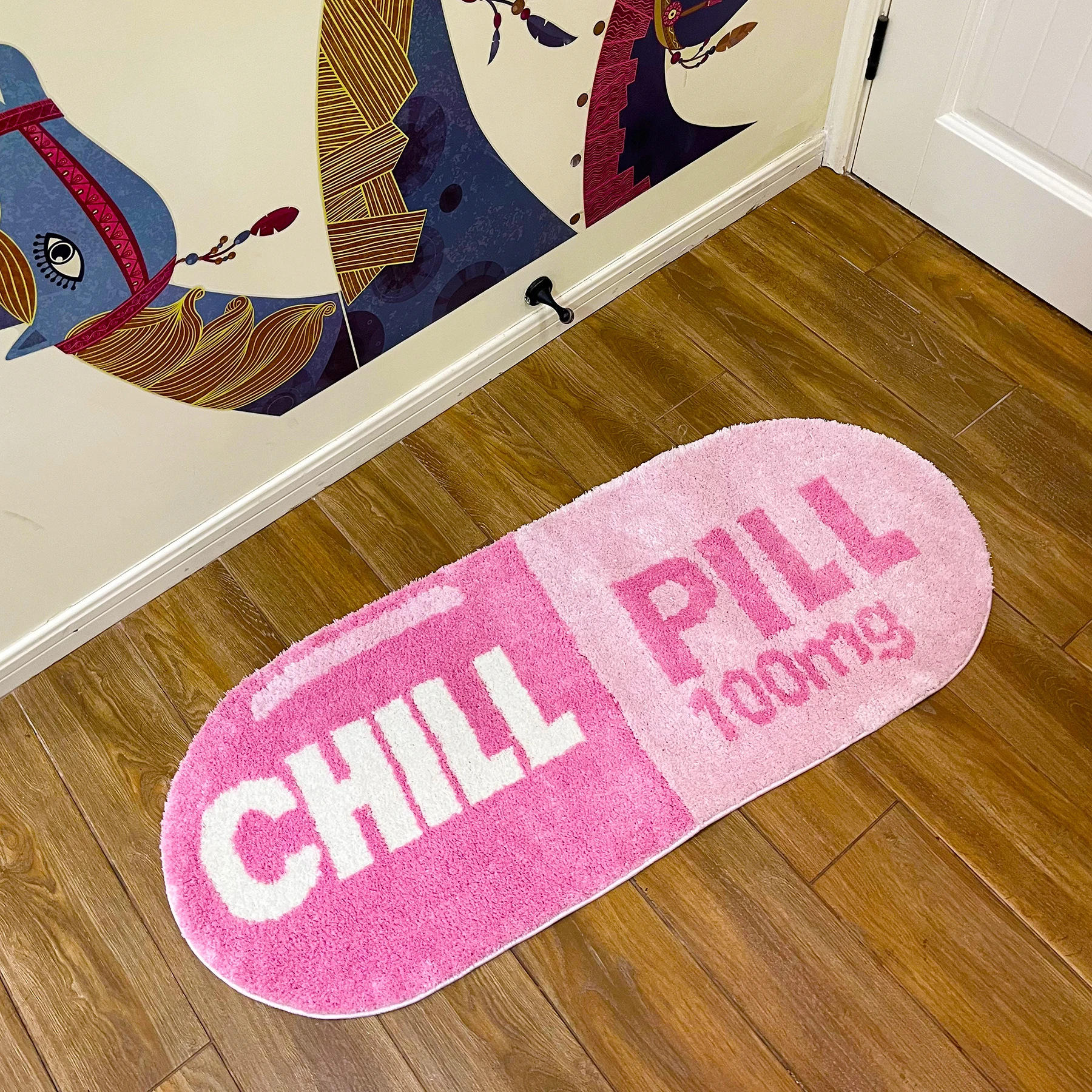 LAKEA Chill Pill Custom Rug Oval Tufted Rug Bath Mat Door Floor Mat Pink... - £41.64 GBP