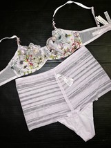 Victoria&#39;s Secret unlined 34B,34DD BRA SET S,M high-waist Lilac floral a... - $69.29