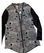 Chicos Black &amp; White Geometric Open Front Cardigan, Size 2 Large Cotton ... - $48.00 CAD