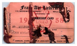 Franz Abt Liederkranz Allemand Social Hall Pittsburgh Adhésion Carte 1958 - £32.65 GBP