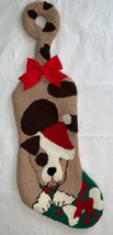 Hooked Yarn Hanging Tail Puppy Dog Christmas Stocking Needlepoint Rug  18” - £29.56 GBP