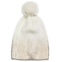 Women Gold Metallic Pom Pom Knit Hat Beanie One Size - £46.15 GBP