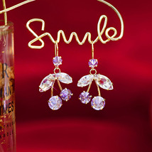 18K Gold Cherry Earrings with Dazzling Purple CZ - £9.19 GBP