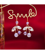 18K Gold Cherry Earrings with Dazzling Purple CZ - £9.08 GBP
