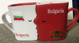 Set of 2 Interlocking Coffee Mugs Bulgarian Mug BULGARIA No Spoons Kissing - £12.12 GBP