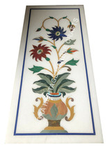 White Marble Breakfast Table Top Floral Marquetry Inlay Patio Decor E1535 - £676.97 GBP