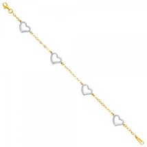 14K Two Tone Lightweight Gold Heart Bracelet - £175.01 GBP