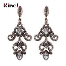 Vintage Crystal Flower Drop Earring For Women Ethnic Bride Jewelry Antique Gold  - £7.17 GBP
