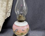 Kerosene Oil Lamp Milk Glass Font Flowers Screw On Metal Base 16” Tall - £30.37 GBP