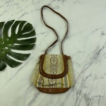 Retro Paris Vintage 90s Cross Body Bag Yellow Floral Tapestry Faux Leather - $28.70