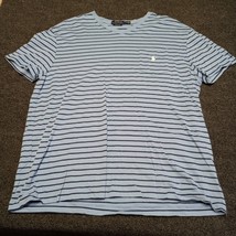 Polo Ralph Lauren Shirt Men Large Blue Stripe V Neck Breast Pocket Pony - £14.72 GBP
