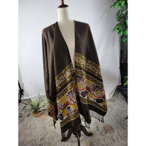 Womens Kimono Wrap Sweater 52&quot;x 66&quot; Brown Paisley Fringe Hem Elegant Sca... - £27.90 GBP