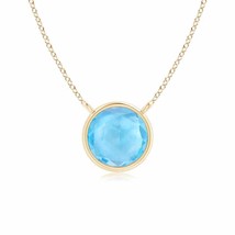 ANGARA Bezel-Set Round Swiss Blue Topaz Solitaire Necklace in 14K Solid Gold - £292.29 GBP