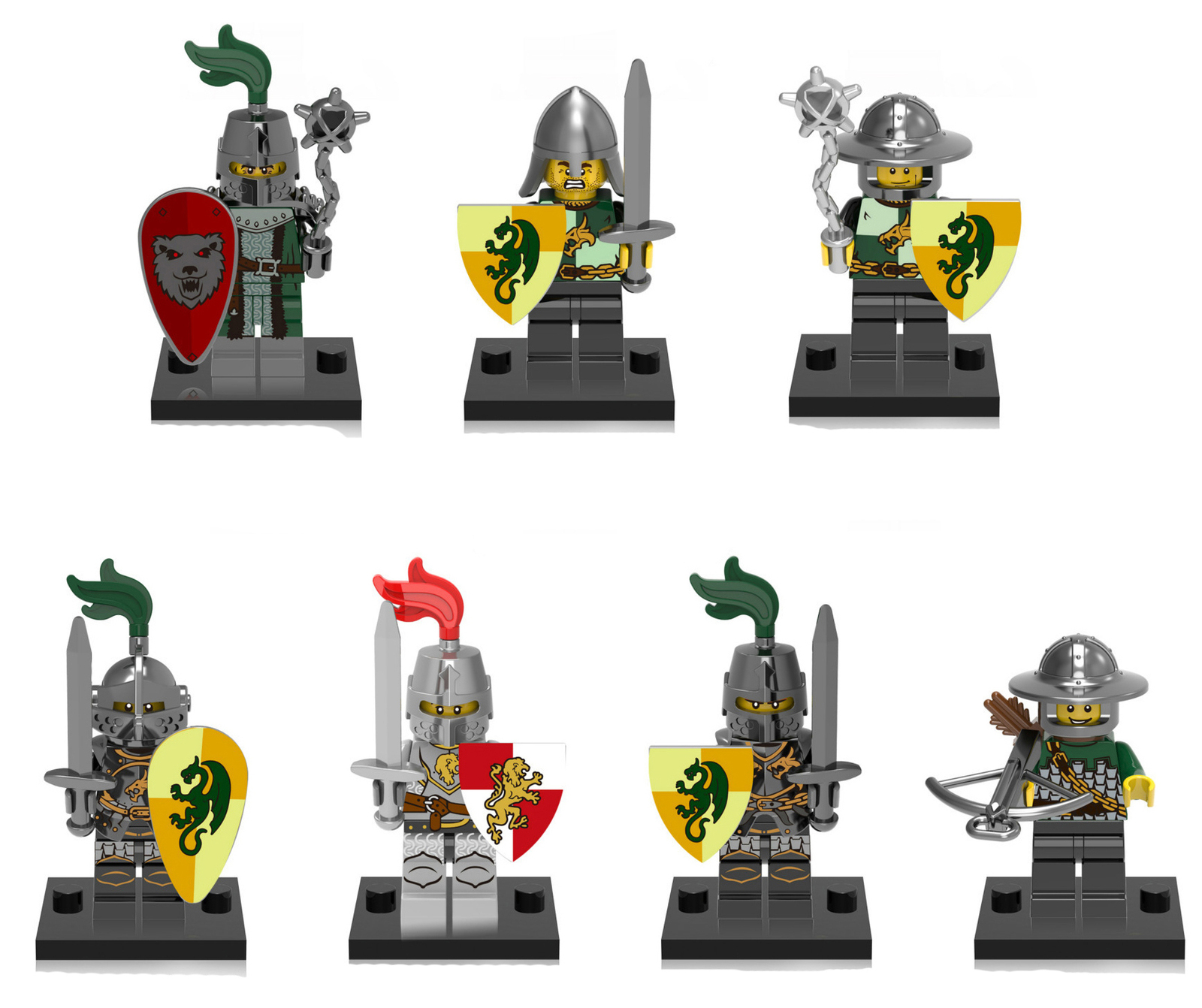 7pcs Medieval Knights Soldiers Archers Minifigures + Free Stand for Kids - $13.89