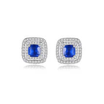 Blue Crystal &amp; Cubic Zirconia Silver-Plated Halo Square Stud Earrings - £11.79 GBP
