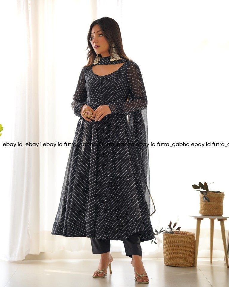 Sawan special black leheriya printed anarkali dress for womens,anarkali ... - $42.50
