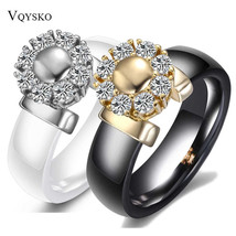 Black&amp;White Ceramic Rings For Women Cubic Zircon Stainless Steel Engagement - $27.00