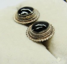 Vintage 925 Sterling Silver Black Onyx Oval Post Earrings - £23.73 GBP